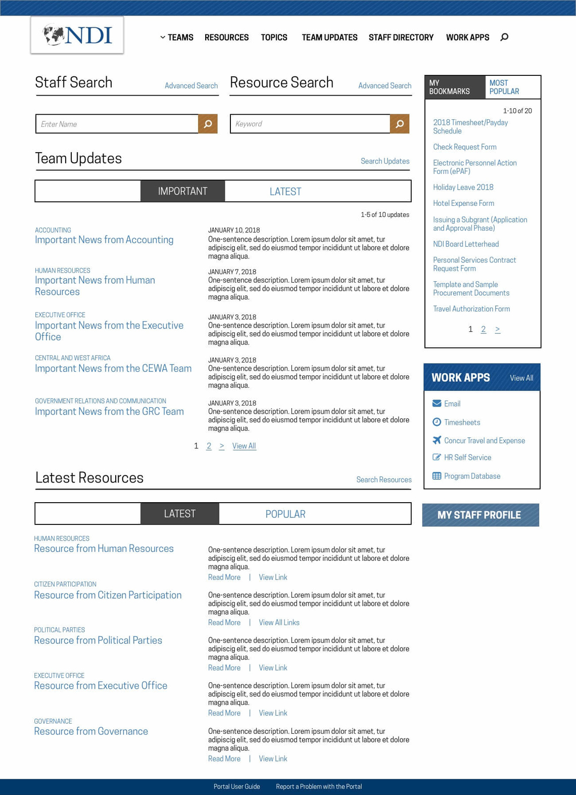 design for intranet homepage