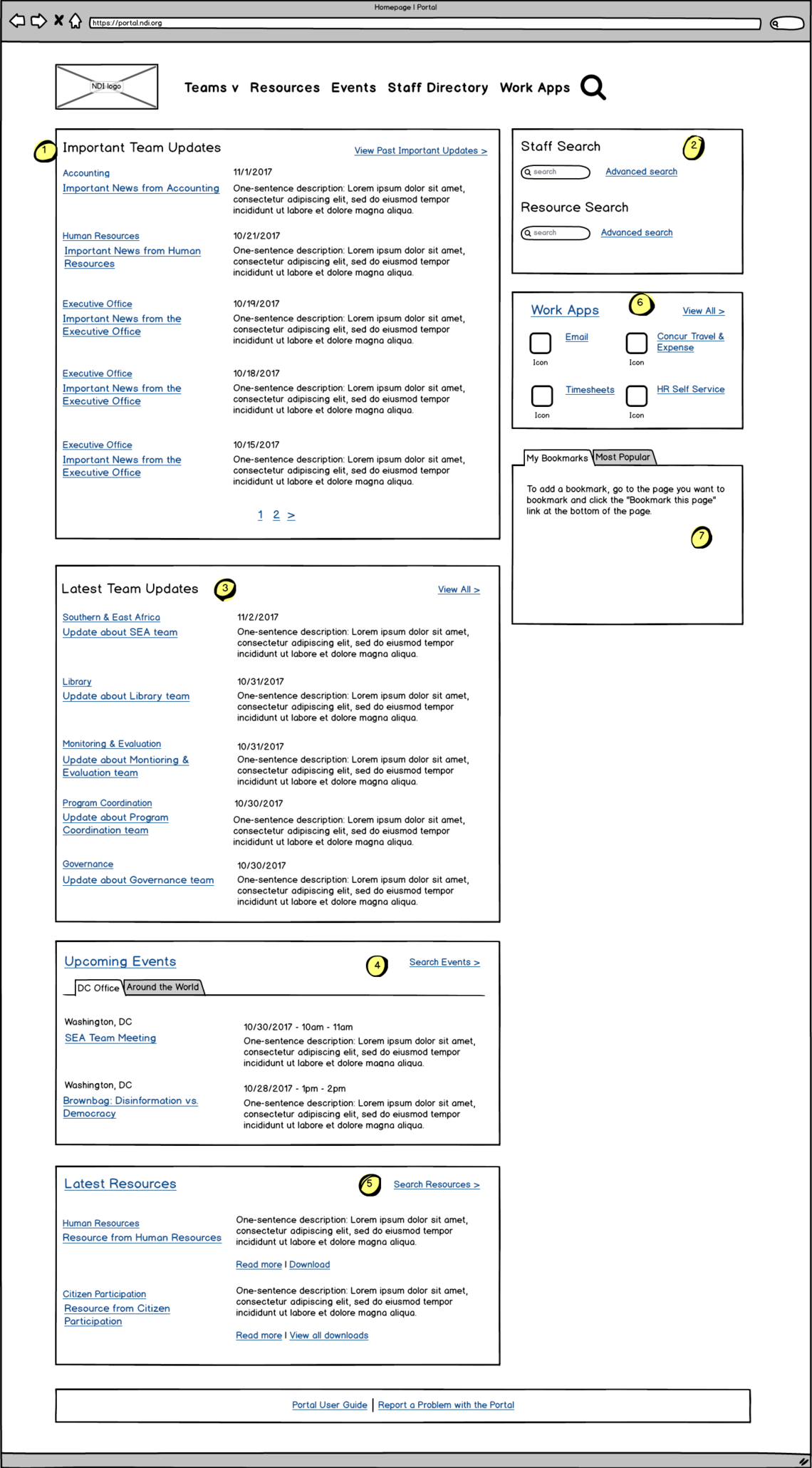 wireframe for intranet homepage